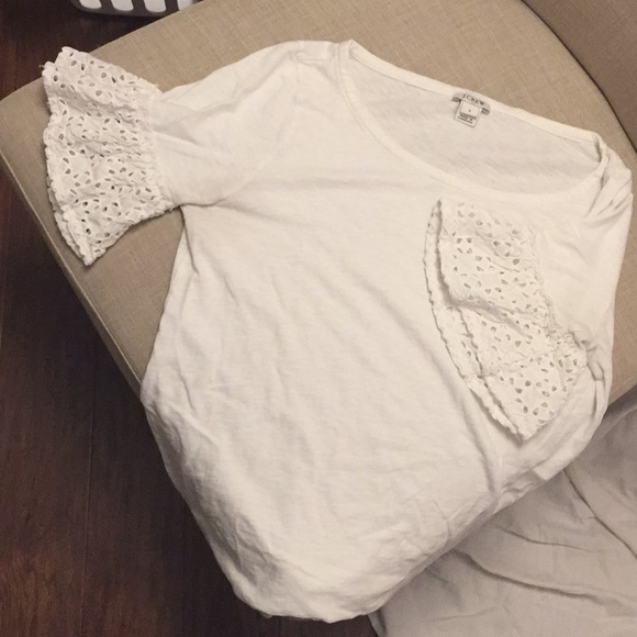 J. Crew Tops - J Crew White eyelet top with bell sleeves - S